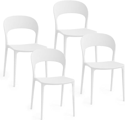 Baroni Home Lot de 4 chaises en plastique blanc – Empilables, prêtes à l'emploi sans assemblage requis, faciles à nettoyer, avec pieds antidérapants pour une stabilité accrue – Idéales pour cuisine, salon, salle à manger, jardin, terrasse ou balcon – Assi