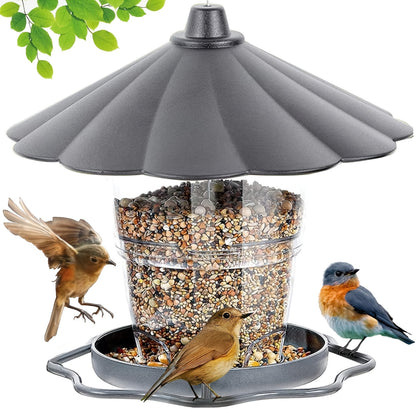Mangeoire à oiseaux d'extérieur suspendue avec fil métallique robuste et auvent, mangeoire à oiseaux réglable en plastique, capacité de 820 ml, avec trous de drainage intégrés, conception coupe-vent, hauteur réglable, avec fil métallique robuste et auvent