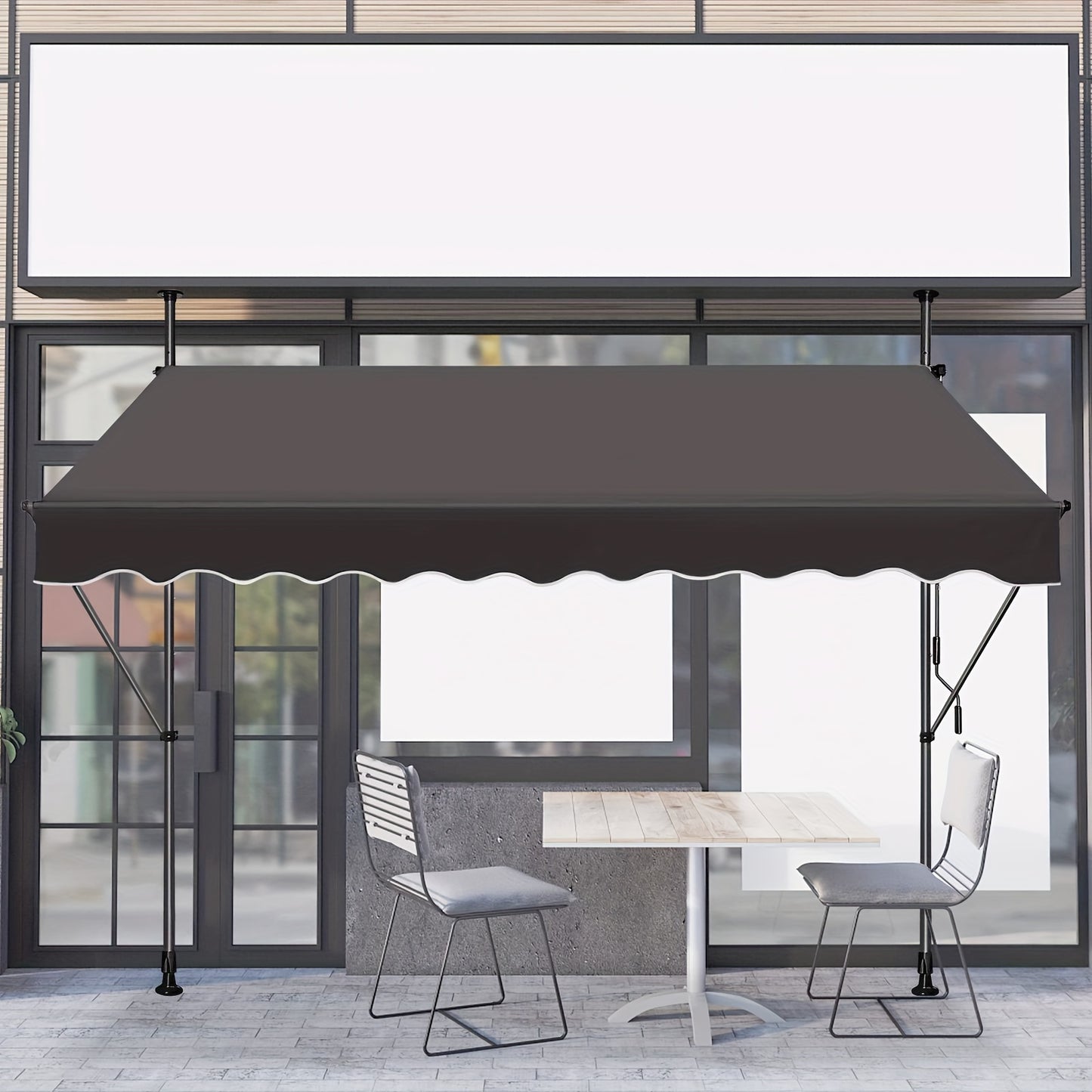 Store de balcon à fixation par pince avec manivelle large, 200x120cm/ 250x120cm/ 300x120cm/ 350x120cm, sans perçage, réglable, protection UV, gris foncé/gris clair
