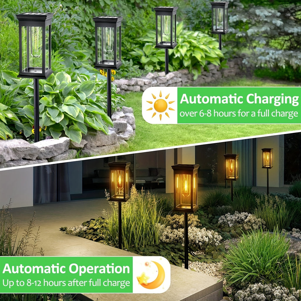 4/6 Pack Lampes Solaires Extérieures, Ampoule Tungstène Améliorée, LED Blanc Chaud Lumineux, Éclairage pour Jardin, Allée, Allée de Voiture et Cour