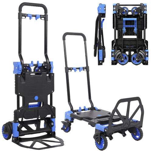 Chariot à bras pliant, Chariot de transport pliant 2-en-1 (150 kg et 80 kg), Chariot de transport robuste, Chariot plateforme avec une capacité de charge allant jusqu'à 150 kg, Chariot de transport avec roues à double roulement en TPR, frein, patin antidé