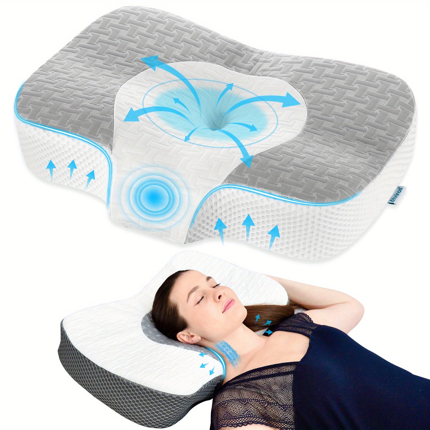 Oreiller en Mousse Mémoire Elviros pour Dormir, Oreiller Contour Réglable, Oreillers Ergonomiques pour Dormeurs sur le Côté, le Dos et le Ventre