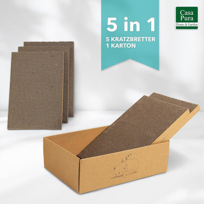 Boîte à griffer pour chat avec 5 planches à griffer double face, papier à griffer tigre, 43,5 x 29,5 x 14 cm – Meuble à griffer et planche à griffer pour soin des griffes