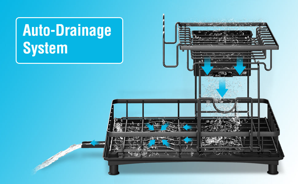 Égouttoir à vaisselle, égouttoir de comptoir de cuisine à double étage, égouttoir à vaisselle avec bac d'égouttage, égouttoir à vaisselle avec porte-couverts et porte-planche à découper, cadeau parfait pour femme, épouse, gadget de cuisine pour la fête de