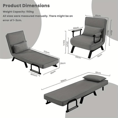 1pc Chaise de salle à manger élégante, canapé-lit 3 en 1, lit de visite, fauteuil pliant avec dossier réglable, coussin amovible, convient pour chambre à coucher, salon, bureau, capacité de charge de 150 kg