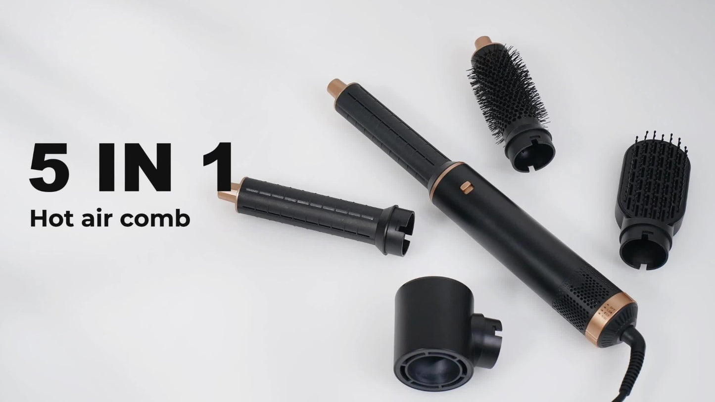UKLISS 1000W Brosse à air chaud et peigne coiffant 5-en-1 - Fer à friser et lisseur avec arrêt automatique et brosse ronde, utilisation sur cheveux secs ou humides pour tous types de cheveux, tension adaptée pour un coiffage en salon (Modèle : Styler capi
