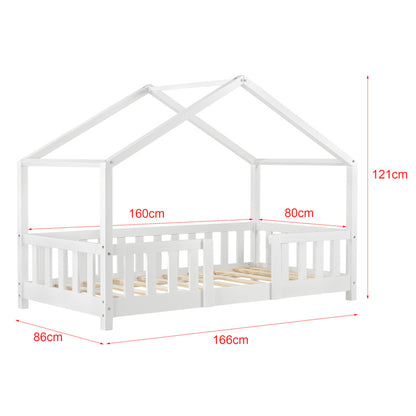 Lit pour enfants Treviolo de style maison avec protection contre les chutes en bois de pin