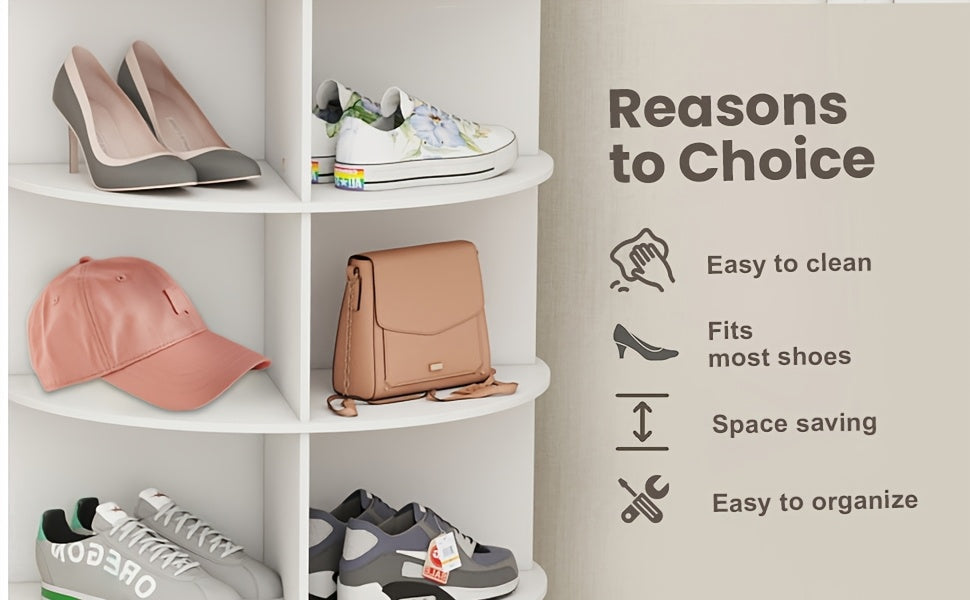 à chaussures rotative 5/6/7 niveaux pour 20/24/28 chaussures, présentoir rotatif à 360°, organisateur Lazy Susan blanc, étagère à chaussures, carrousel de rangement rond vertical pour chapeaux et sacs à main