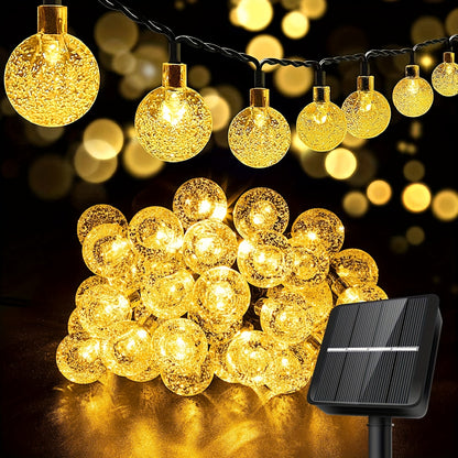 Guirlande Lumineuse Solaire Boule de Cristal 22M/12M 200 LED, 200LED/100LED Extérieur IP65, Lampe Solaire Extérieure, 8 Modes d'Éclairage, Lampe de Jardin Solaire, pour Jardin Patio Porche Décoration de Fête de Mariage Blanc Chaud