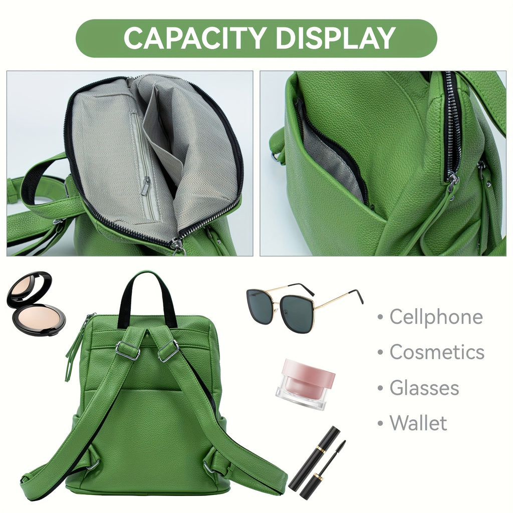 Sac à dos zippé décontracté minimaliste, sac de travail uni pour femmes, idéal pour toutes les occasions
