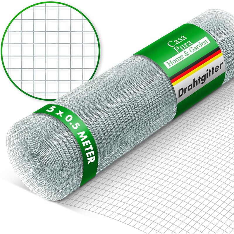 Grille en fil de fer à mailles fines – Taille de maille 6,3 mm – Galvanisée – Rouleau extra long – Grille métallique pour volières, clôtures pour lapins et barrière de jardin contre les rongeurs (jardinière surélevée)