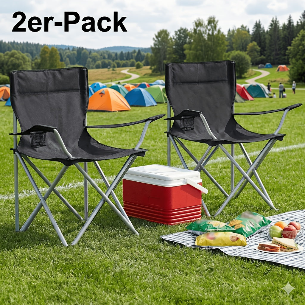 Lot de 2 chaises pliantes de camping, chaises d'extérieur avec accoudoirs et porte-gobelet, structure stable, capacité max. 120 kg