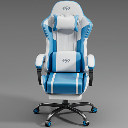 Nouvelle chaise de gaming améliorée avec massage lombaire intégré, conception ergonomique pour adultes, support lombaire et appui-tête réglables, chaise d'ordinateur pivotante en similicuir avec repose-pieds, chaise de bureau inclinable pour de longues he