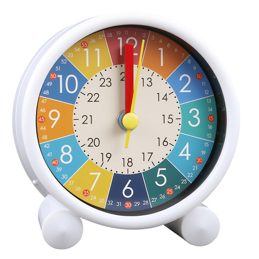 Réveil de bureau analogique coloré avec affichage 24 heures - Réveil à quartz silencieux arc-en-ciel, Apprenez à lire l'heure, Haute reconnaissance, Convient au design moderne dans les bureaux et les chambres - Taille compacte (9 cm), Peu encombrant et po