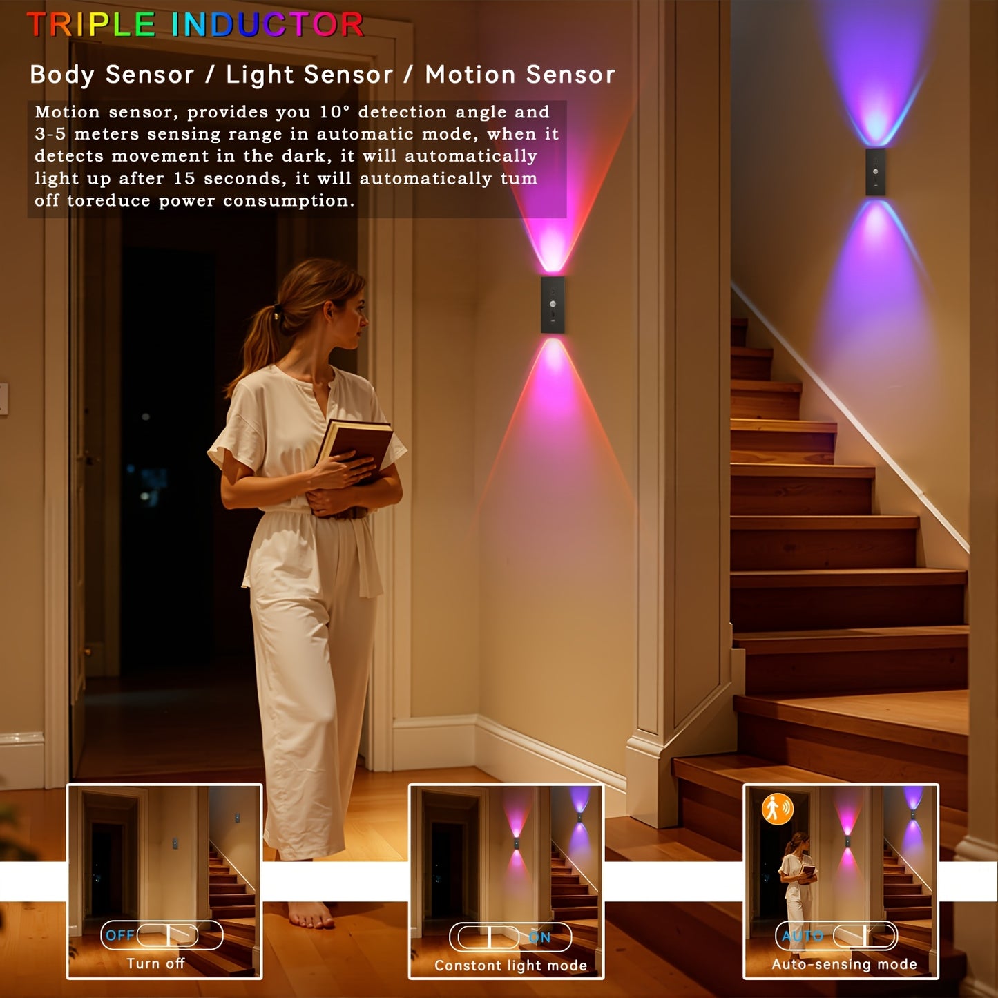 2/4pcs Lampe Murale Magnétique LED à Détecteur de Mouvement, 8 Couleurs Dimmables, RGB Lumière Orange Chaude, Idéale pour Décorer Chambres, Salons, Cuisines, Bars, Escaliers, Salles de Jeux, Couloirs et Fêtes, Couloir - Alimentation USB/Batterie, Décorati