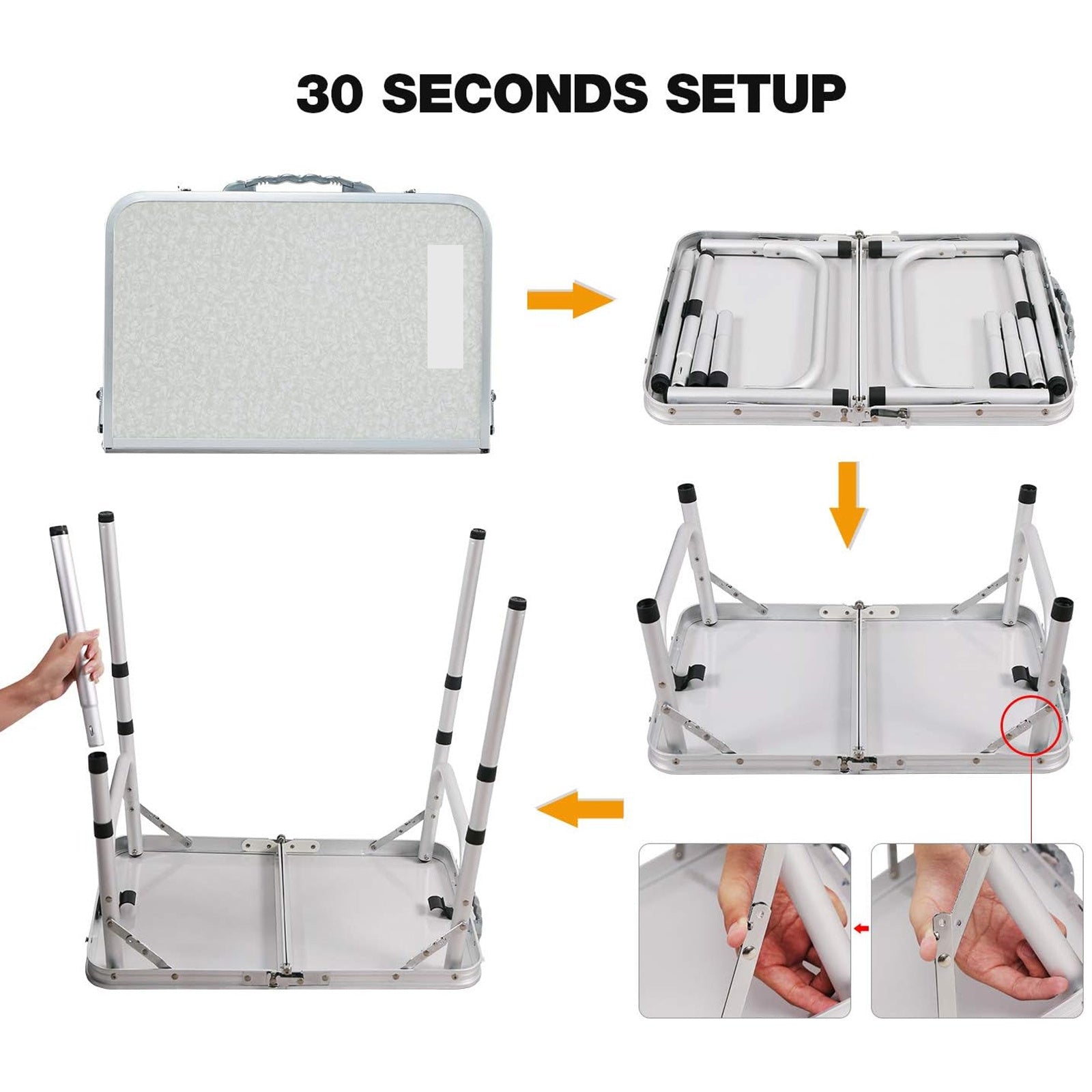 Table pliante 2 pieds robuste à hauteur réglable, table de camping portable avec poignée de transport, pour intérieur extérieur jardin fête BBQ 60x45x26/56 cm en aluminium, bureau BBQ pour cuisine extérieure