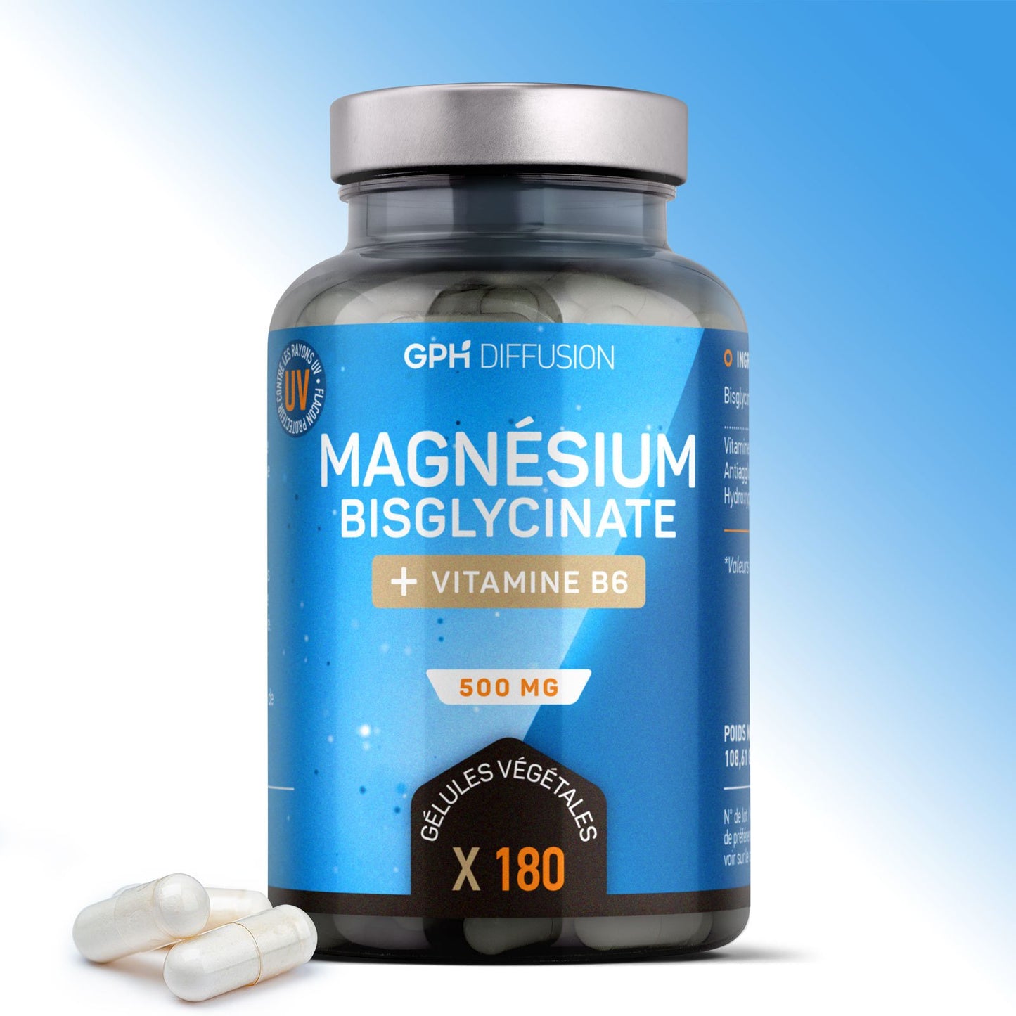 Magnésium Bisglycinate + Vitamine B6 - Energie, Fonction Musculaire, Fatigue - 180 gélules - Absorption maximale