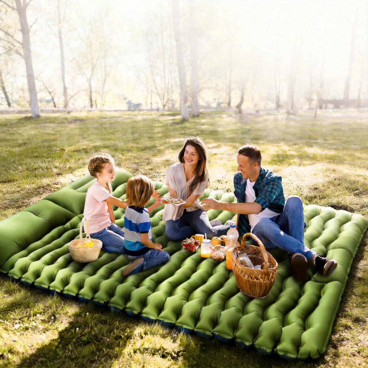 Matelas Gonflable de Camping, 12CM d'Épaisseur, Matelas Double Ultraléger pour 2 Personnes avec Pompe à Pied Intégrée et Oreiller pour Voyage, Extérieur, Randonnée, Tente, Plage