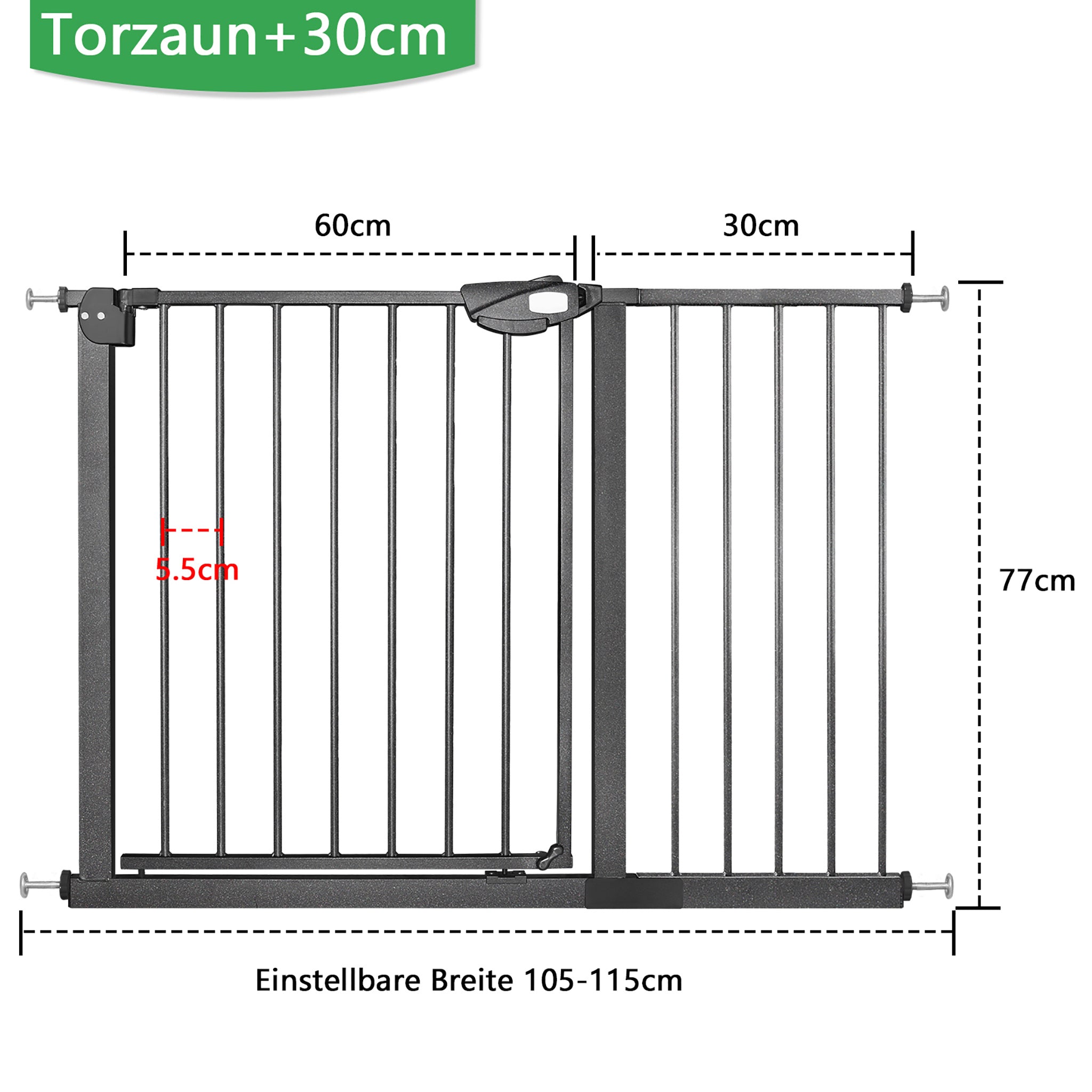Barrière de sécurité pour animaux de compagnie, barrière d'escalier sans perçage, fermeture automatique à 180°, ouverture bidirectionnelle, barrière de sécurité 75-115 cm de large, blanc et noir