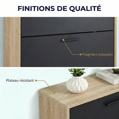Meuble à chaussures fin avec 5 compartiments à rabat, armoire à chaussures en bois pour jusqu'à 15 paires, organisateur d'entrée peu encombrant