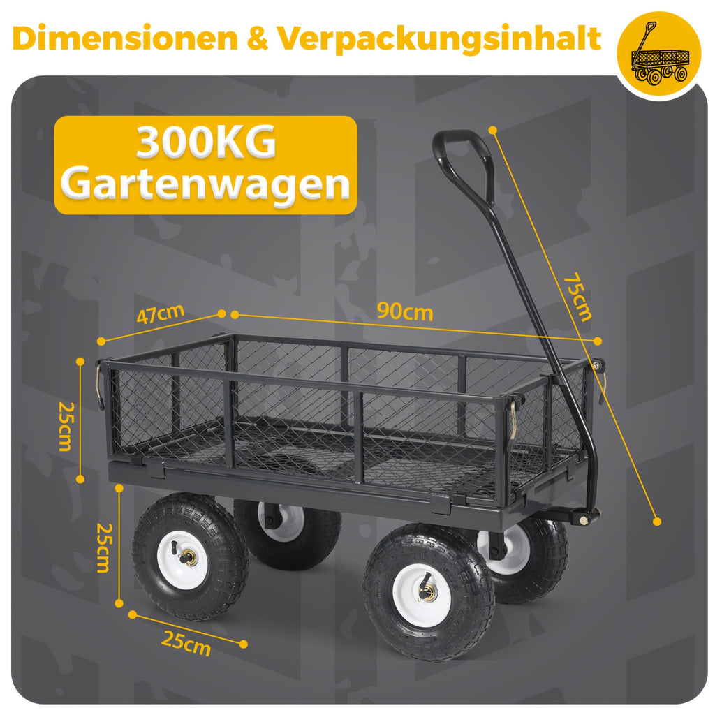 Chariot de jardin et plateau roulant Titan authentique et robuste, capacité de charge 500 kg/300 kg, chariot convertible 3-en-1 et plateau roulant, poignée ergonomique brevetée, pneus en caoutchouc à air, robuste et antirouille, capacité de 200 L, gris