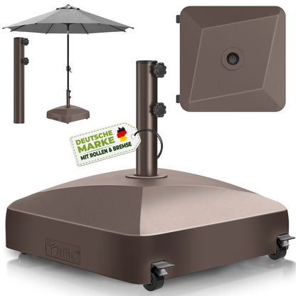 Tillvex® Support de Parasol GRAVIA avec Roues et Freins | Support de Parasol Remplissable 37 Litres / 56 kg | Adapté aux Parasols de Soleil et de Marché Ø 1,8-3,7 m | Roulable, Résistant aux Intempéries et aux UV pour Balcon, Terrasse, Jardin, Petits et G