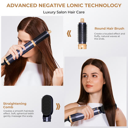 Kit Bigoudi à Air Chaud 5 en 1, 1000w, avec Diffuseur, Baguette à Boucler Automatique, Lissage et Coiffage, Sèche-Cheveux pour Salle de Bain, Brosse Chaude à Cheveux Détachable, Fer à Cheveux, Fer à Boucler à Air, Fer à Cheveux, Outil de Lissage, Cadeau S
