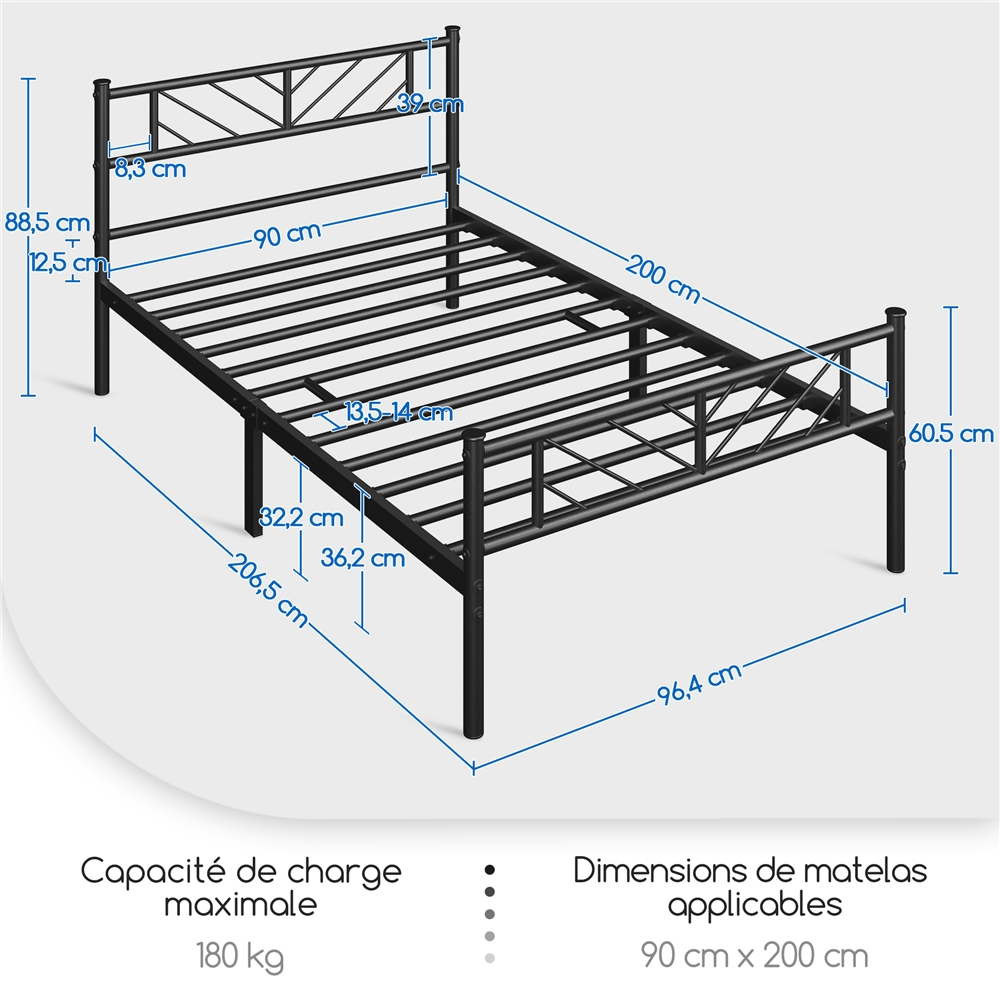 Costoffs Cadre de lit en metal simple Lit en Métal pour Adultes Grande Espace en Lattes Moderne