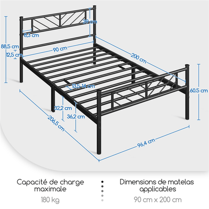 Costoffs Cadre de lit en metal simple Lit en Métal pour Adultes Grande Espace en Lattes Moderne