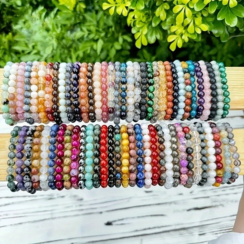 Ensemble de bracelets de perles de verre exquis et tendance de couleur aléatoire, 100 pièces, perles colorées en marbre et verre, motifs uniques, perles rondes de 8 mm en 8 couleurs au choix, conception élastique multicouche, convient aux hommes et aux fe