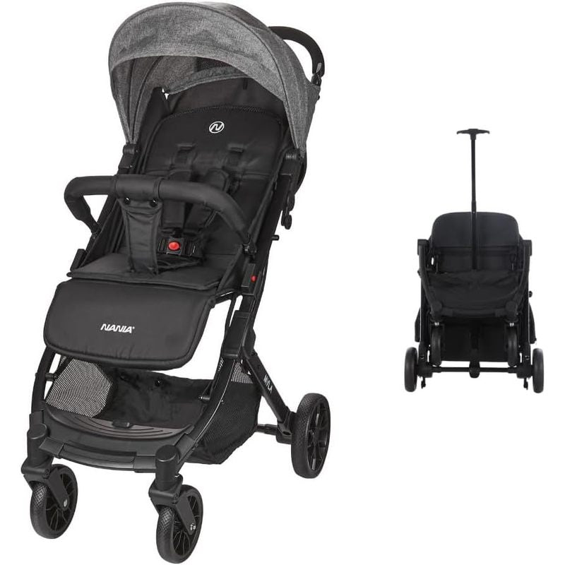 Myla, poussette canne compacte, 0 à 4 ans (22kg max), légère (7,5 kg), poussette citadine, inclinable d’une main en position allongée, grand panier de rangement, avec trolley de transport