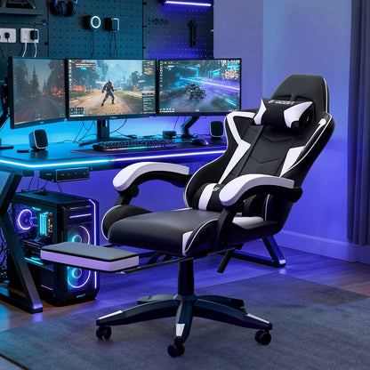 Gartistgo Chaise Gaming Ergonomique - Chaises Gaming avec Coussin Lombaire + Appui-Tête, Chaise de Bureau & Ordinateur Rehausseable pour Adultes, Filles, Garçons (Avec Repose-Pieds)