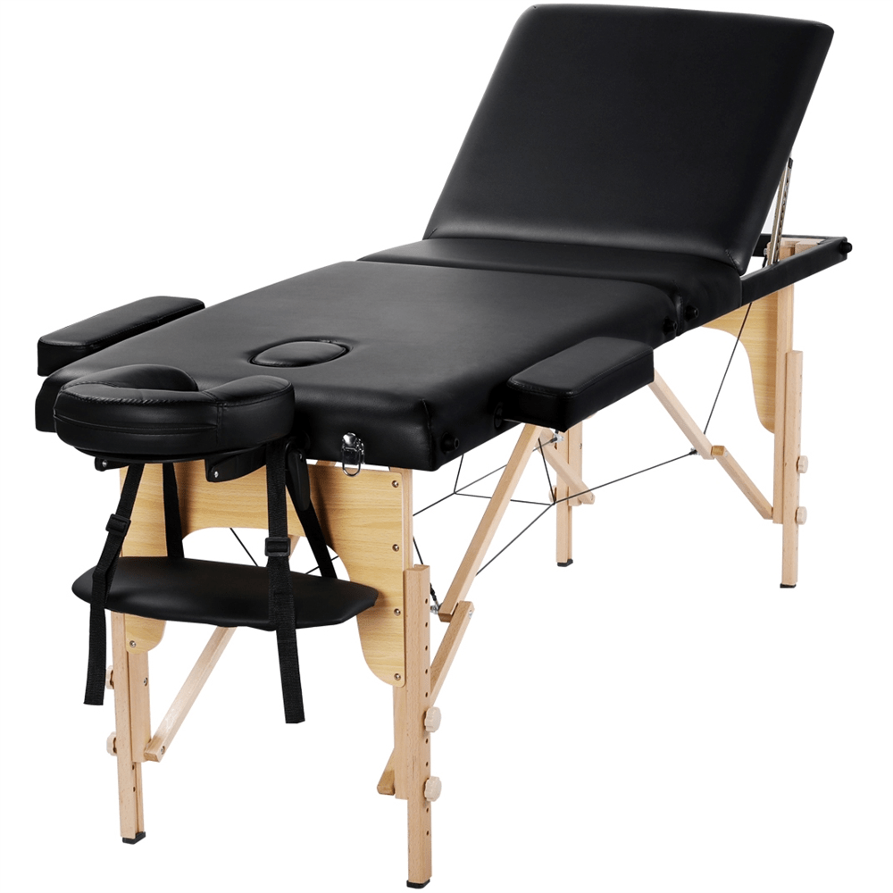 Costoffs Table de Massage Professionnelle 3 Sections Pliable - Hauteur Réglable (8 Niveaux) - Structure en Bois de Hêtre Rose Massif 250kg - Avec Dossier/Têtière/Repose-bras - Pour Clinique, Domicile, Salon de Beauté & Spa