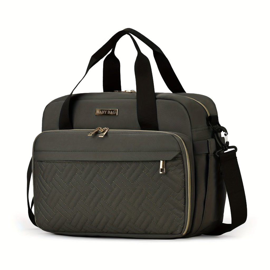 Sac à Langer Grande Capacité Compatible - Organisateur de Couches Multifonction en Tissu Oxford avec Bandoulière, Sac de Voyage Matelassé pour &, Rose/Gris ou Noir/Gris, Espace Spacieux pour Usage Quotidien et en Déplacement
