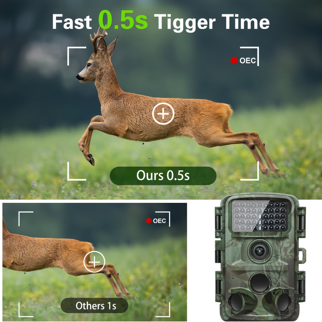 Caméra de chasse 4K 64MP avec vision nocturne à faible lumière, écran 5.08 cm pour la surveillance de la faune en extérieur