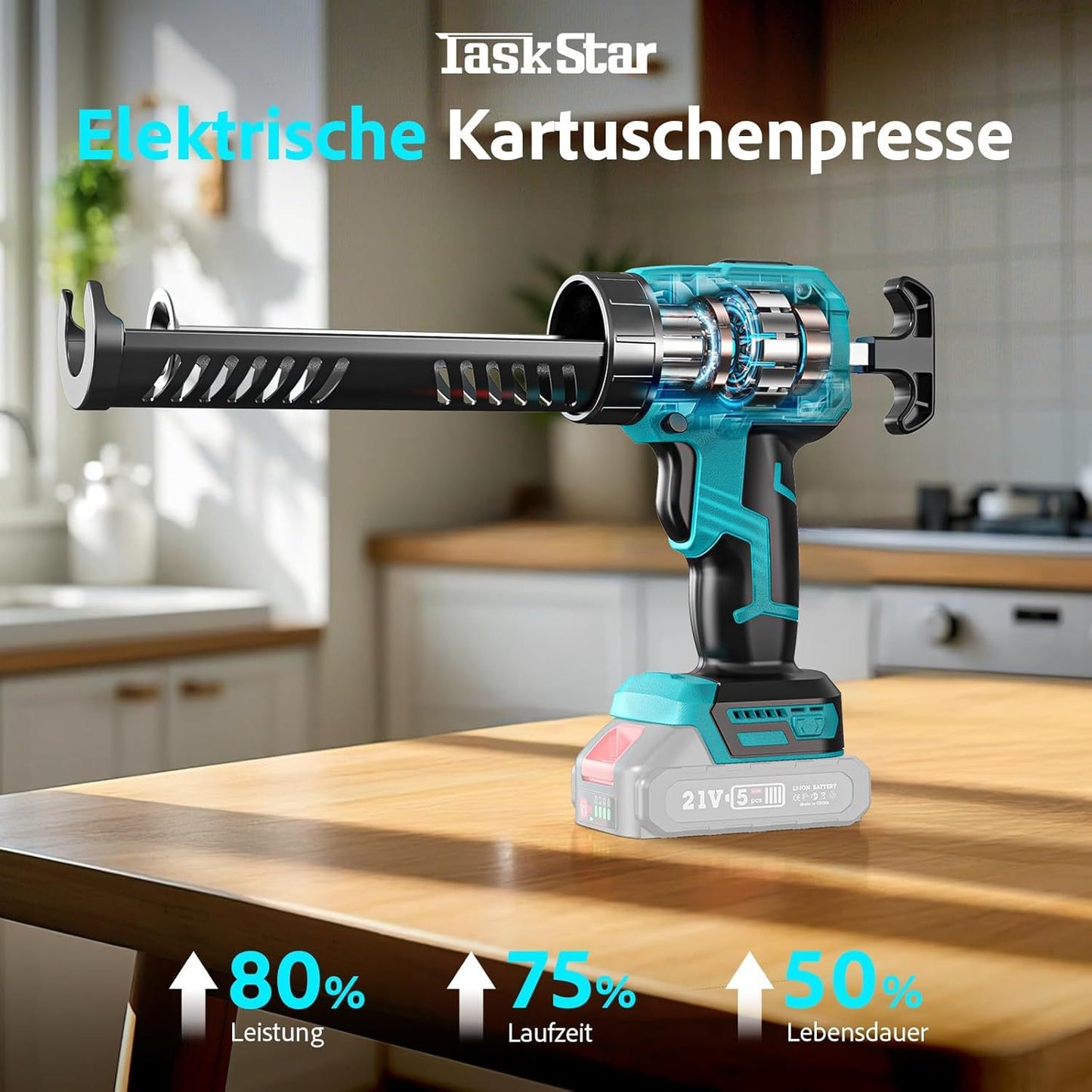 Pistolet à calfeutrer électrique sans fil TaskStar compatible avec batterie Makita, 4 vitesses réglables, presse-cartouche, pour tubes de 300ml, pour batterie Makita 18V (batterie non incluse)
