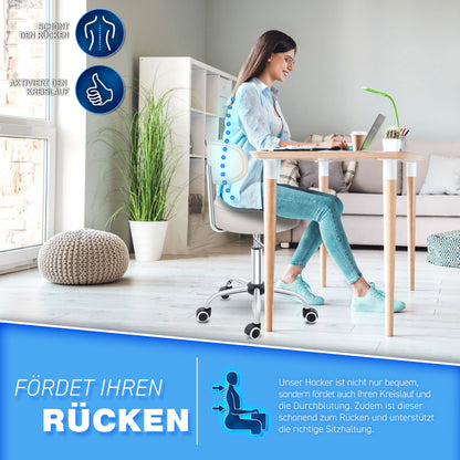 Tabouret Escalier TRESKO® avec Dossier 150 Kg | Tabouret de Travail Réglable en Hauteur 47-60 Cm | Tabouret Pivotant avec Roulettes | Tabouret Chaise de Bureau Chaise Pivotante
