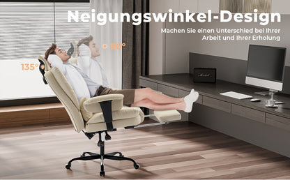 Chaise de Bureau Ergonomique 200kg, Fauteuil d'Ordinateur avec Support Lombaire et Pouf, Chaise Haute Dossier Élevable pour Table Bureaux Noir