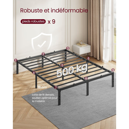 Cadre de Lit 140 x 190 avec Sommier Métal, Cadre en Métal, lit double, Espace de Rangement au Dessous, Moderne, Lit d'Invité, Montage Facile