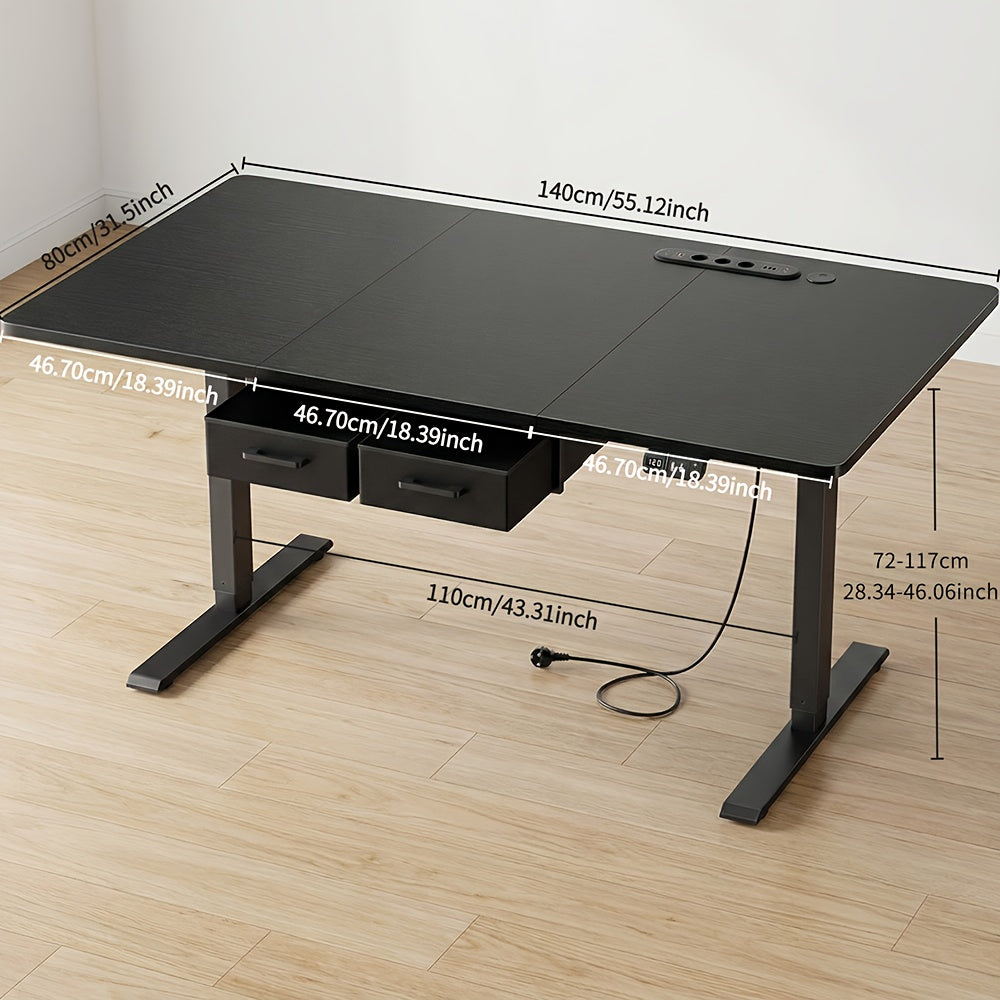 Furnishia Bureau Vertical Électrique avec Panneau Intelligent à Mémoire et 2 Tiroirs, Bureau à Hauteur Réglable avec Prises de Courant, pour Bureau d'Ordinateur à Domicile, Poste de Travail d'Écriture et Chambre à Coucher