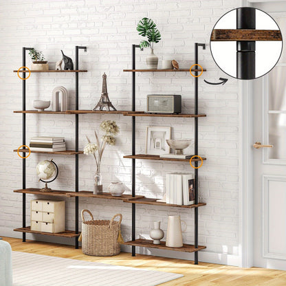 Étagère à 6 niveaux à monter soi-même, Étagère échelle industrielle, Unité d'étagères en panneaux de particules, Étagère verticale sur pied, avec cadre métallique stabilisateur, pour bureau à domicile, salon, Marron foncé