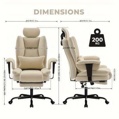 Chaise de Bureau Ergonomique 200kg, Fauteuil d'Ordinateur avec Support Lombaire et Pouf, Chaise Haute Dossier Élevable pour Table Bureaux Noir