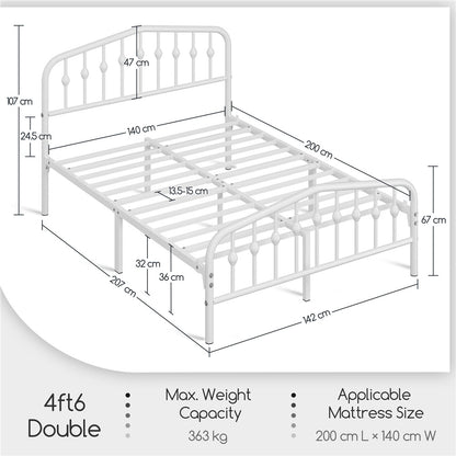Costoffs Cadre de Lit Double en Métal Moderne - Avec Sommier à Lattes Métalliques - Espace de Rangement Sous-lit - Idéal pour Chambre, Dortoir ou Appoint - Style Industriel Intemporel
