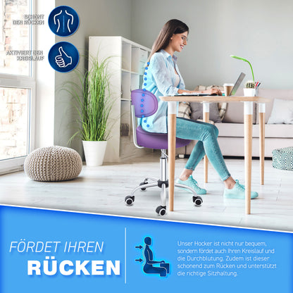 Tabouret Escalier TRESKO® avec Dossier 150 Kg | Tabouret de Travail Réglable en Hauteur 47-60 Cm | Tabouret Pivotant avec Roulettes | Tabouret Chaise de Bureau Chaise Pivotante