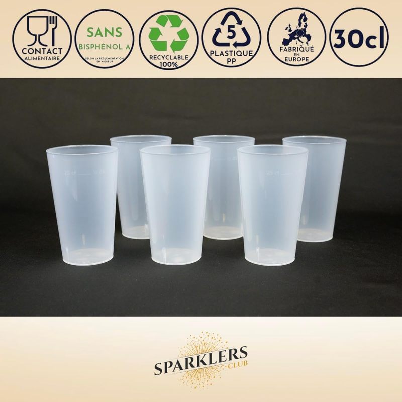 SPARKLERS CLUB Lot de 100 Gobelets Réutilisables ECOCUP 30cl - Gobelet Bière et Réutilisable en Polypropylène,Prise en Main facile, Gobelet Eco Cup pour tout évènement
