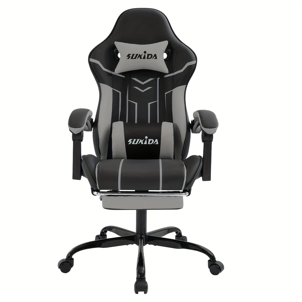 Fauteuil de jeu avec repose-pieds, large surface de siège, accoudoirs liés, dossier haut, chaise de gaming, chaise PC, fauteuil lounge à 135 degrés, chaise de gaming PC, roulettes silencieuses, hauteur réglable, chaise d'ordinateur, chaise d'apprentissage