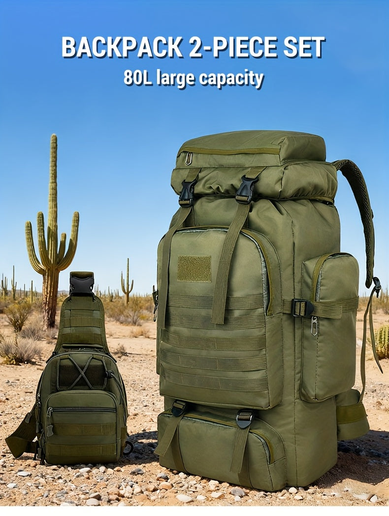 Sac à Dos Tactique 2 Pièces en Tissu Oxford Résistant pour Randonnée, Escalade, Camping, Voyage et Aventures en Plein Air – Grand Sac à Dos Polyvalent avec Multiples Compartiments et Poches, Idéal pour les Activités Extérieures et les Voyages