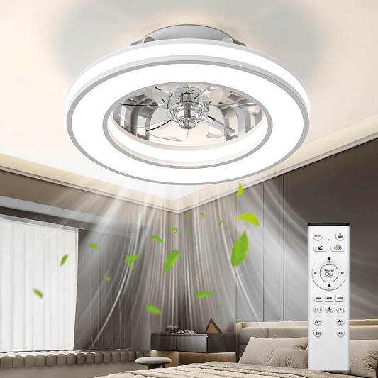 Ventilateur de Plafond ATEROLL avec Éclairage Diamètre 55,8 cm, Ventilateur de Plafond avec Lumière à Intensité Variable (3000K-4000K-6500K), 6 Vitesses avec Télécommande, Minuterie, Mémoire de Lumière, Convient pour Chambre à Coucher