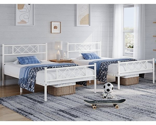 Costoffs Cadre de Lit en Métal Moderne - Structure à 6 Pieds avec Tête de Lit Design en Forme X - Sommier à Lattes Métalliques et Grand Espace de Rangement Sous-lit - Idéal pour Chambre d'Invite, Dortoir ou Appoint - Style Industriel Élégant