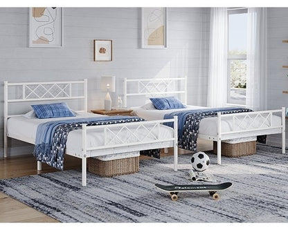 Costoffs Cadre de Lit en Métal Moderne - Structure à 6 Pieds avec Tête de Lit Design en Forme X - Sommier à Lattes Métalliques et Grand Espace de Rangement Sous-lit - Idéal pour Chambre d'Invite, Dortoir ou Appoint - Style Industriel Élégant
